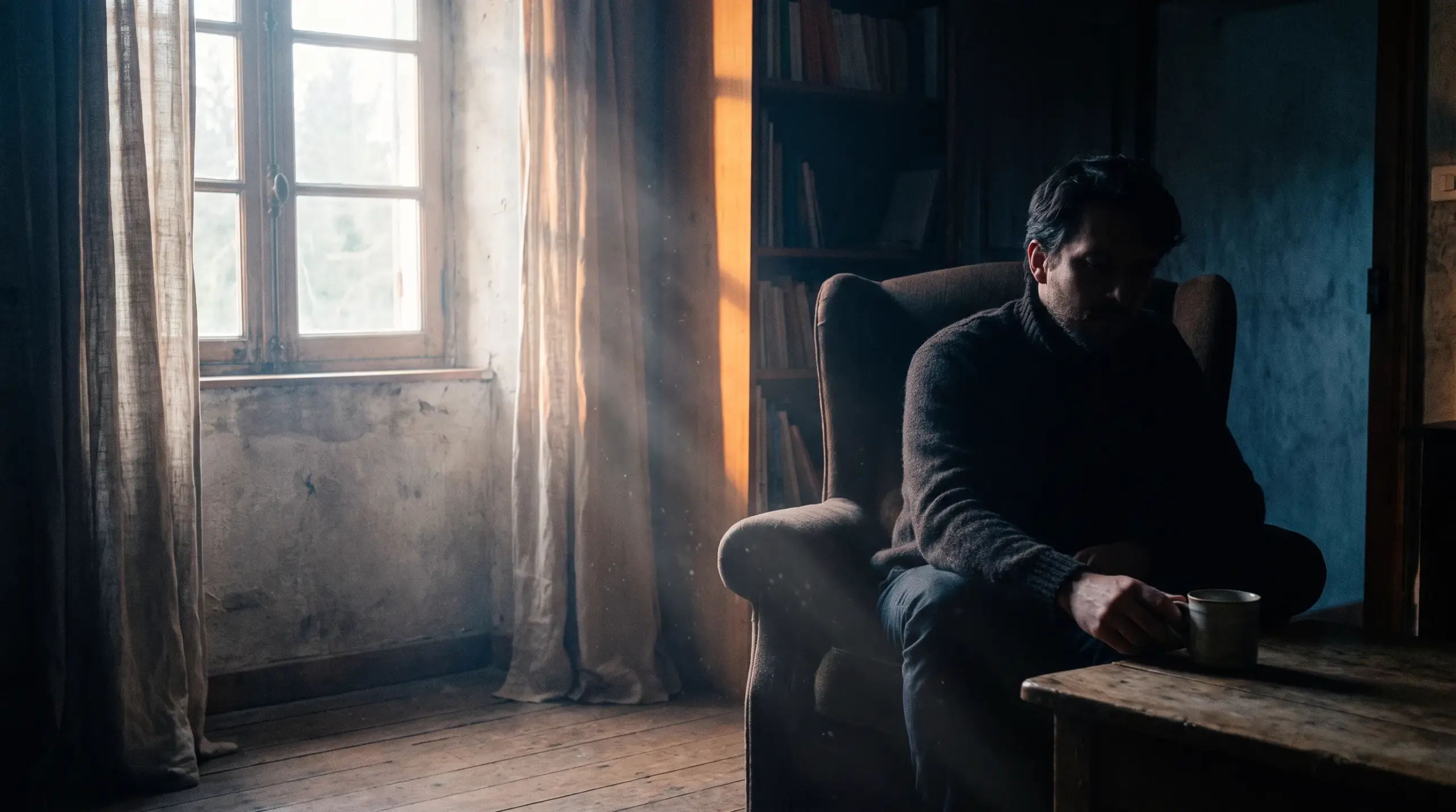Window light and shadows creating a cinematic atmosphere